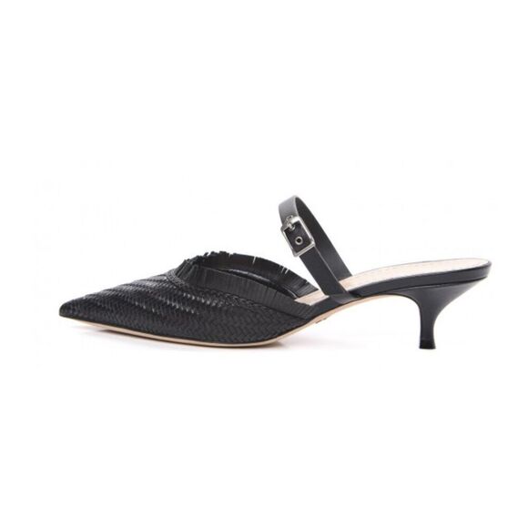 CHRISTIAN DIOR Lambskin Woven Teddy D Mule Sandals Black Kitten Heels Size 38.5 - Picture 5 of 12